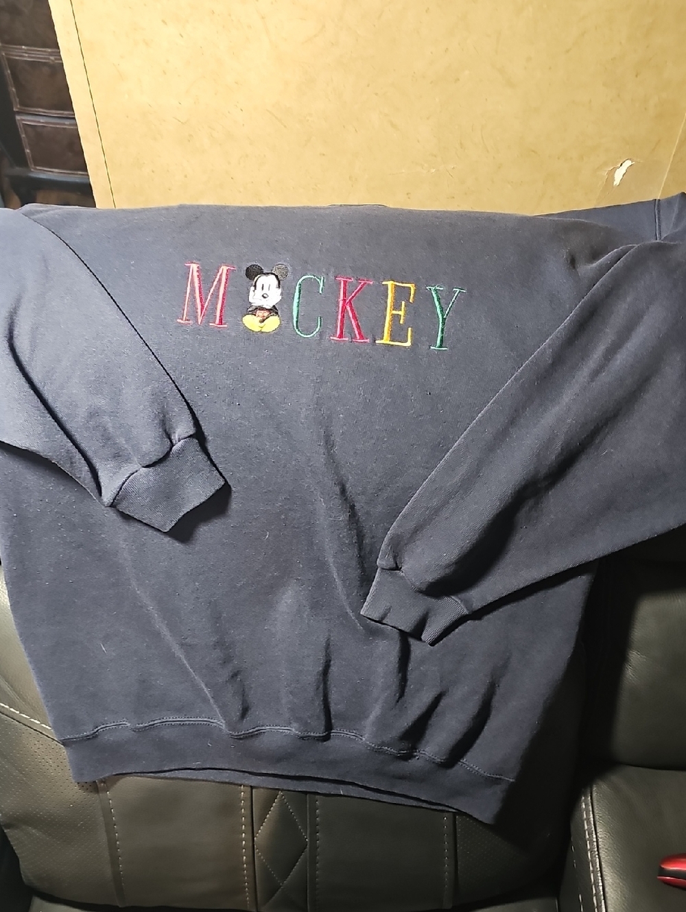 Disney Navy Crewneck with Multicolor MICKEY Embroidery